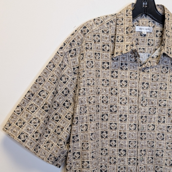 Vintage Pierre Cardin Button Down Shirt 90s Geometric Print Cotton Made in Korea - Picture 3 of 12